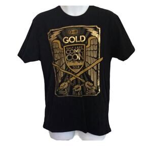 Utah Comic-Con‎ T Shirt Comic Con Mens Size M Medium Black W/ Gold Foil